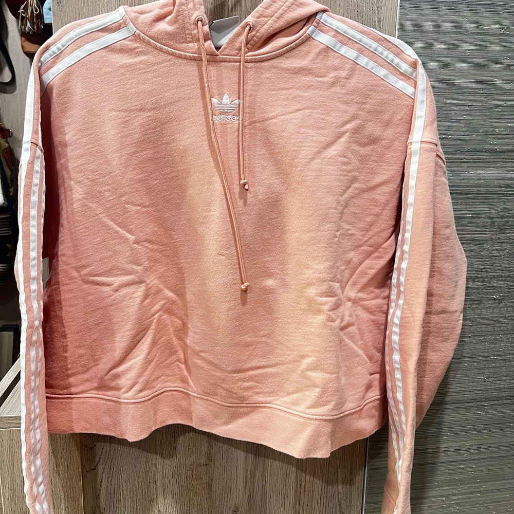 Adidas Pink Cropped Sweater with White Stripes